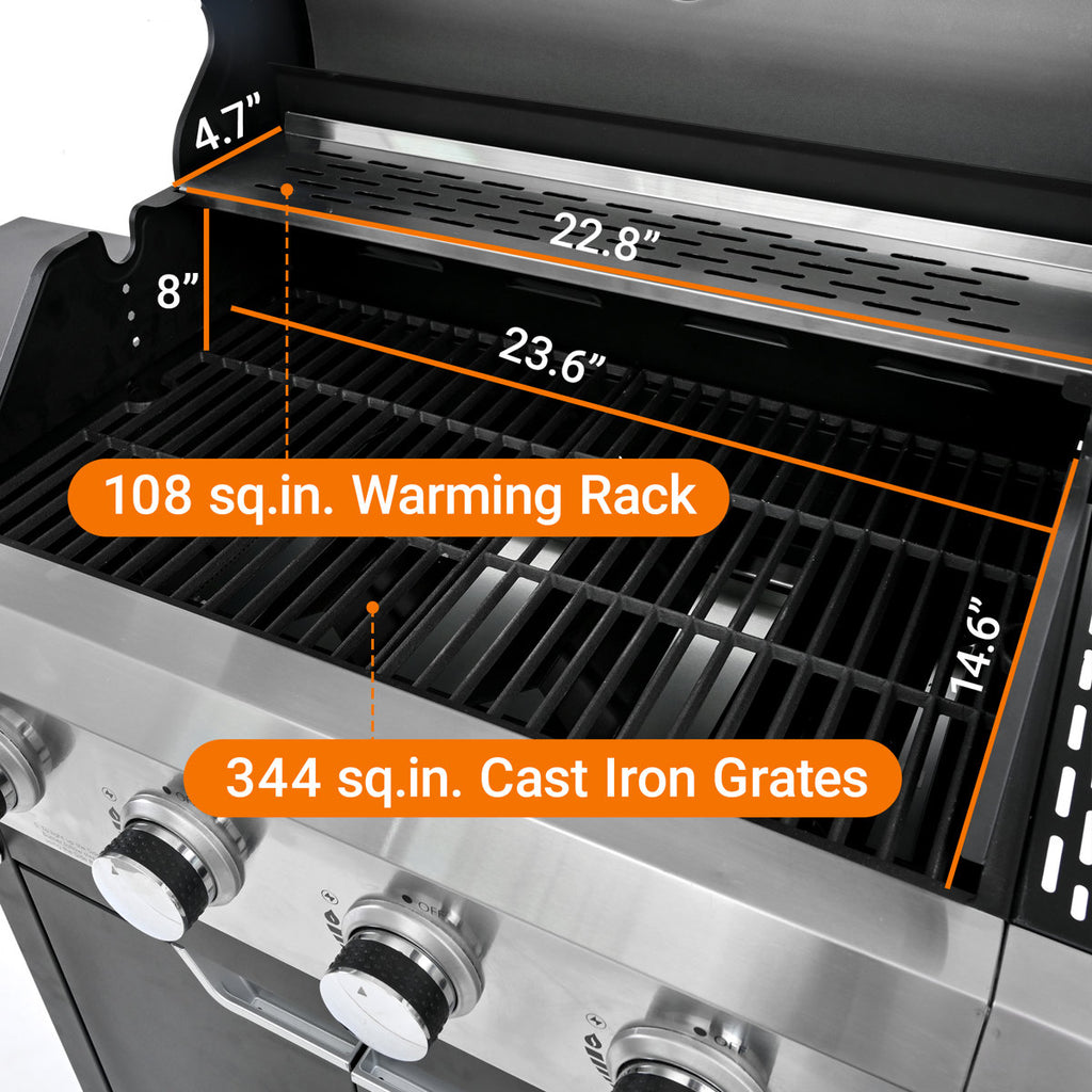Propane Grill 4 Burner Barbecue Grill Stainless Steel Gas Grill With Side Burner And Cover For Outdoor BBQ, Camping