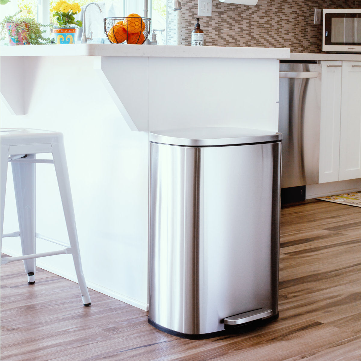 Qualiazero 13.2 Gallon & Two 1.3 Gallon Stainless Steel Rectangular Step On Trash Can Set
