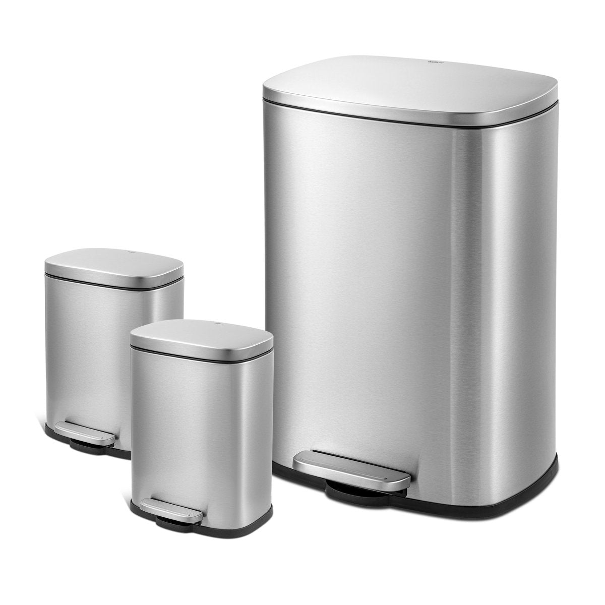 Qualiazero 13.2 Gallon & Two 1.3 Gallon Stainless Steel Rectangular Step On Trash Can Set