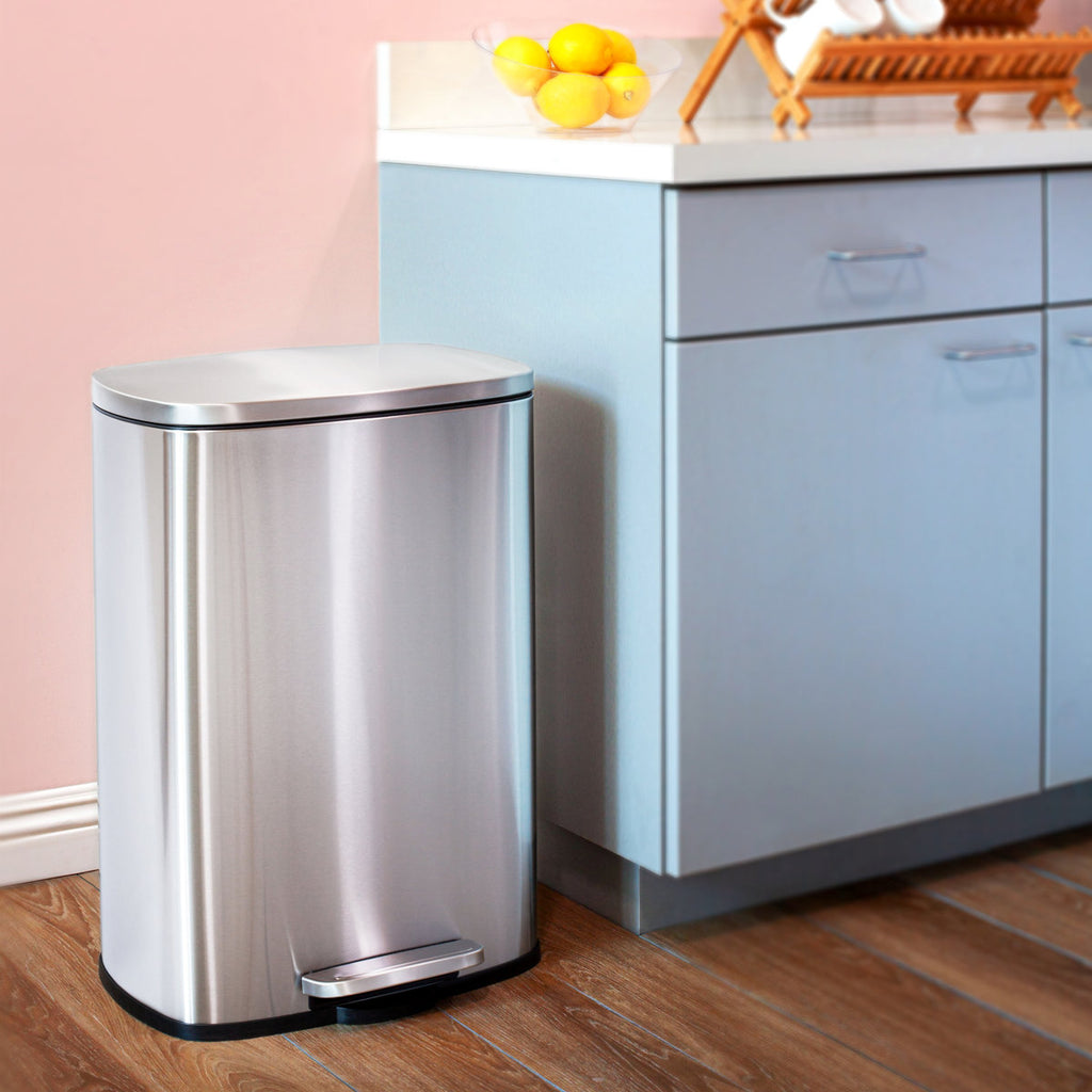 Qualiazero 13.2 Gallon & Two 1.3 Gallon Stainless Steel Rectangular Step On Trash Can Set