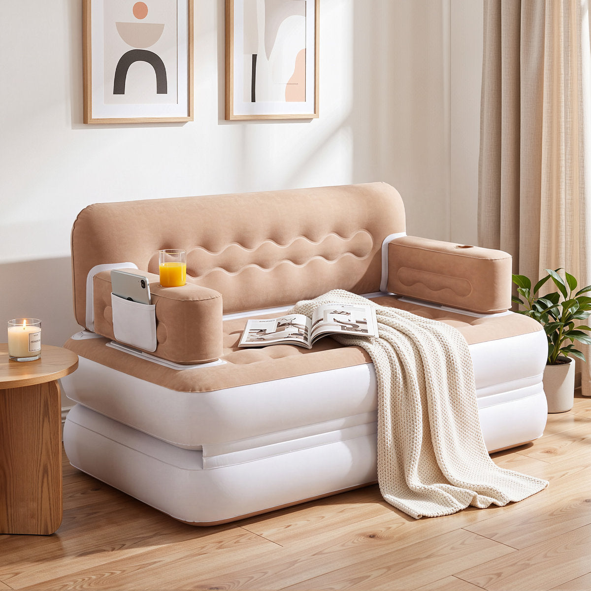 Queen Air Sofa Bed Mattress with Wave Pattern Headboard & Pump