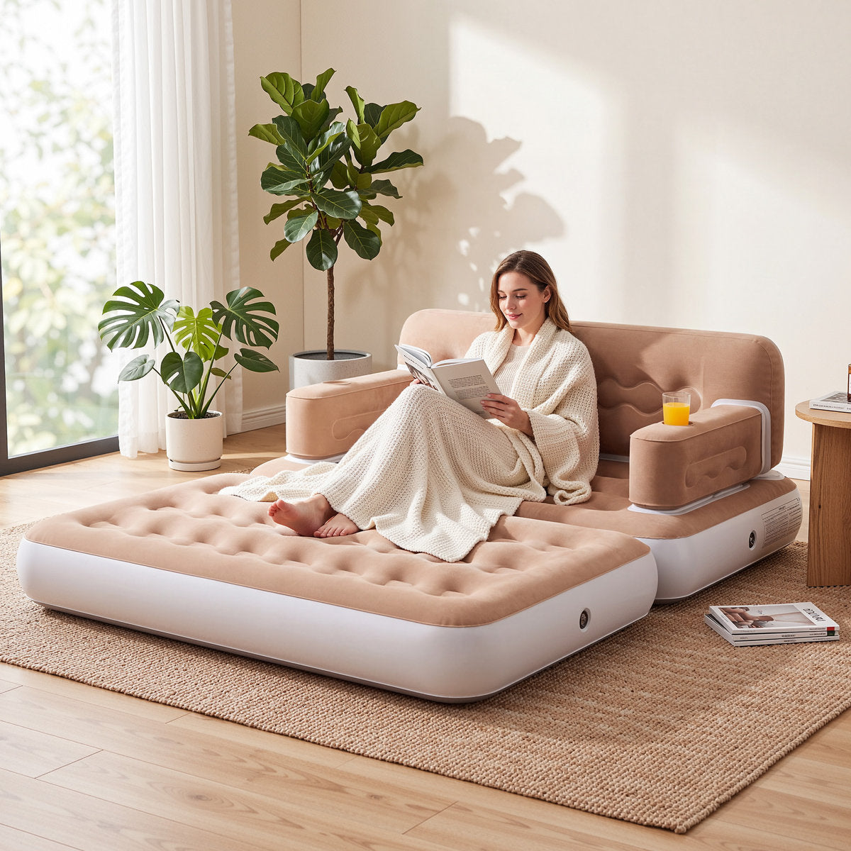 Queen Air Sofa Bed Mattress with Wave Pattern Headboard & Pump