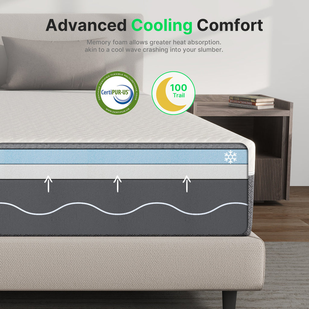 Queen Gel Memory Foam Mattress, Medium Firm Cooling Design, Removable Zipper Cover, Pressure Relief, Mattress in a Box