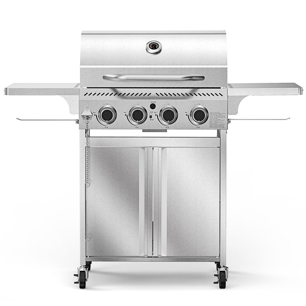 R.W.FLAME Elite 304 Stainless Steel  4 - Burner LP Gas Grill, 32K BTU Power, Equipped with Dual - Brake Wheels¡ªPerfect for Family BBQs & a Great Holiday Gift