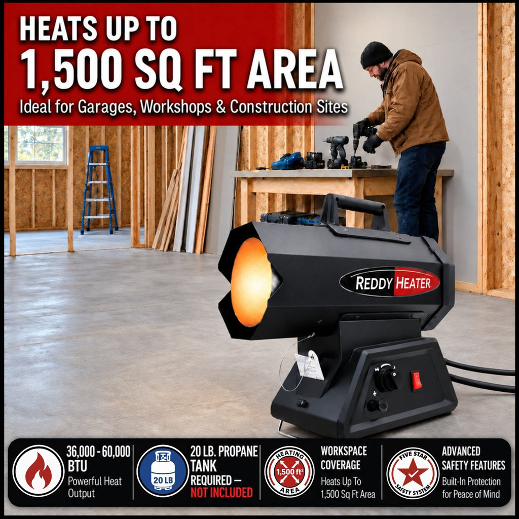 Reddy Heater 60,000 BTU Forced Air Propane Heater, Battery Hybrid - RFG60DC
