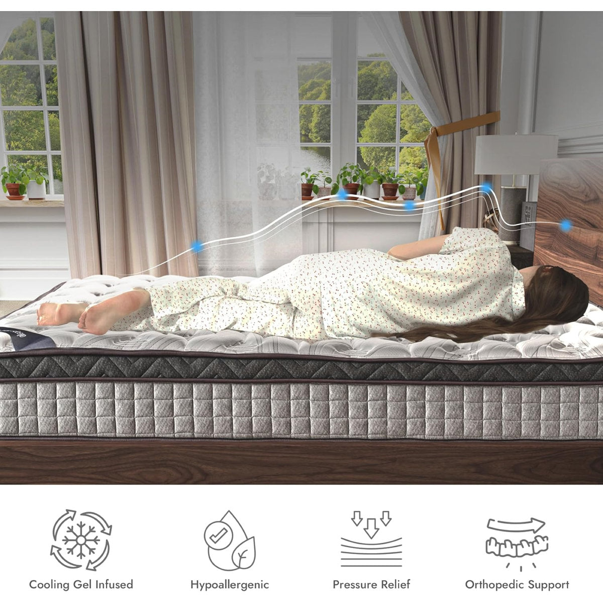 Rhuddlan Innerspring Hybrid and Cooling Gel Memory Foam Mattress, Pressure Relief, and Motion Isolation, CertiPUR-US and Oeko TEX Certified