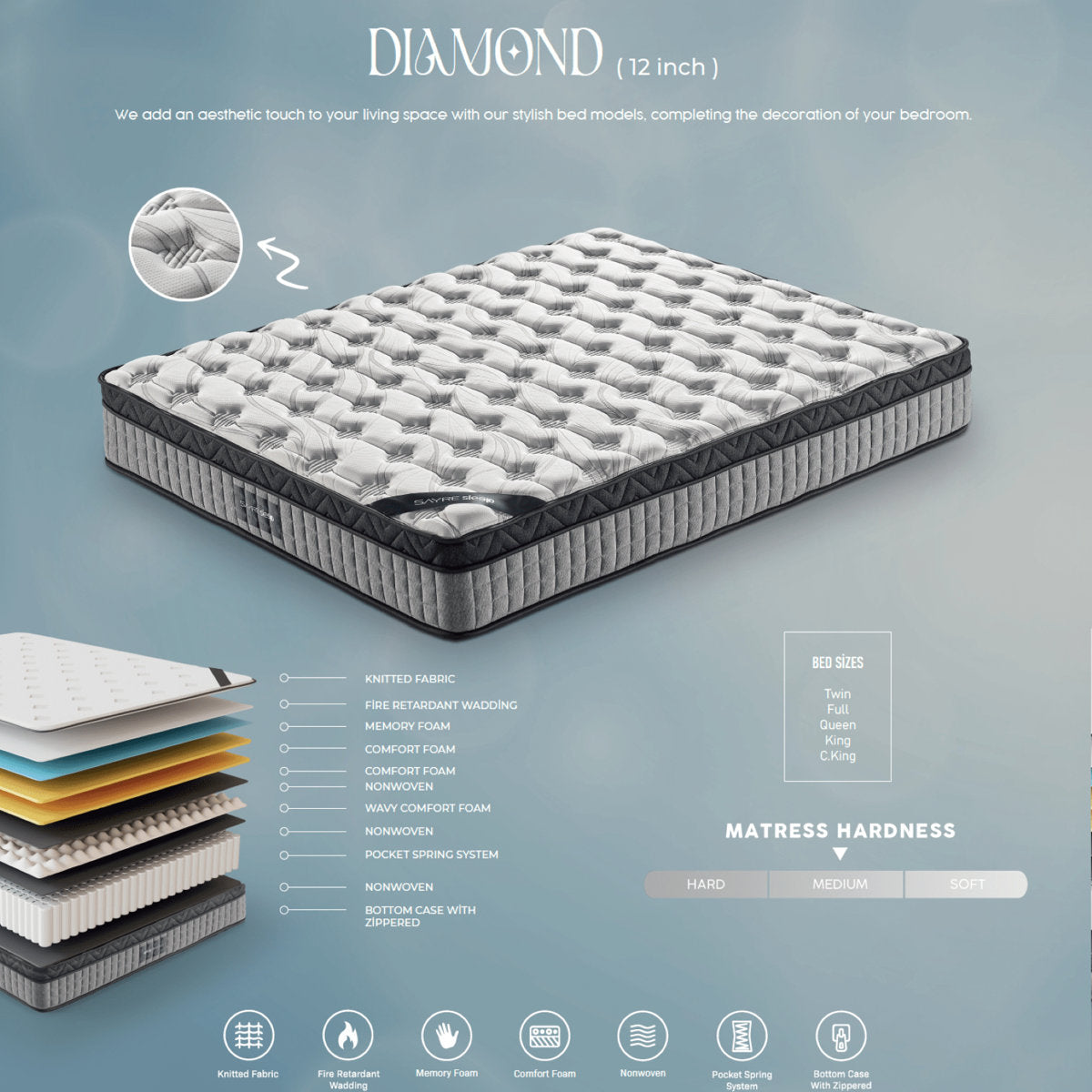 Rhuddlan Innerspring Hybrid and Cooling Gel Memory Foam Mattress, Pressure Relief, and Motion Isolation, CertiPUR-US and Oeko TEX Certified