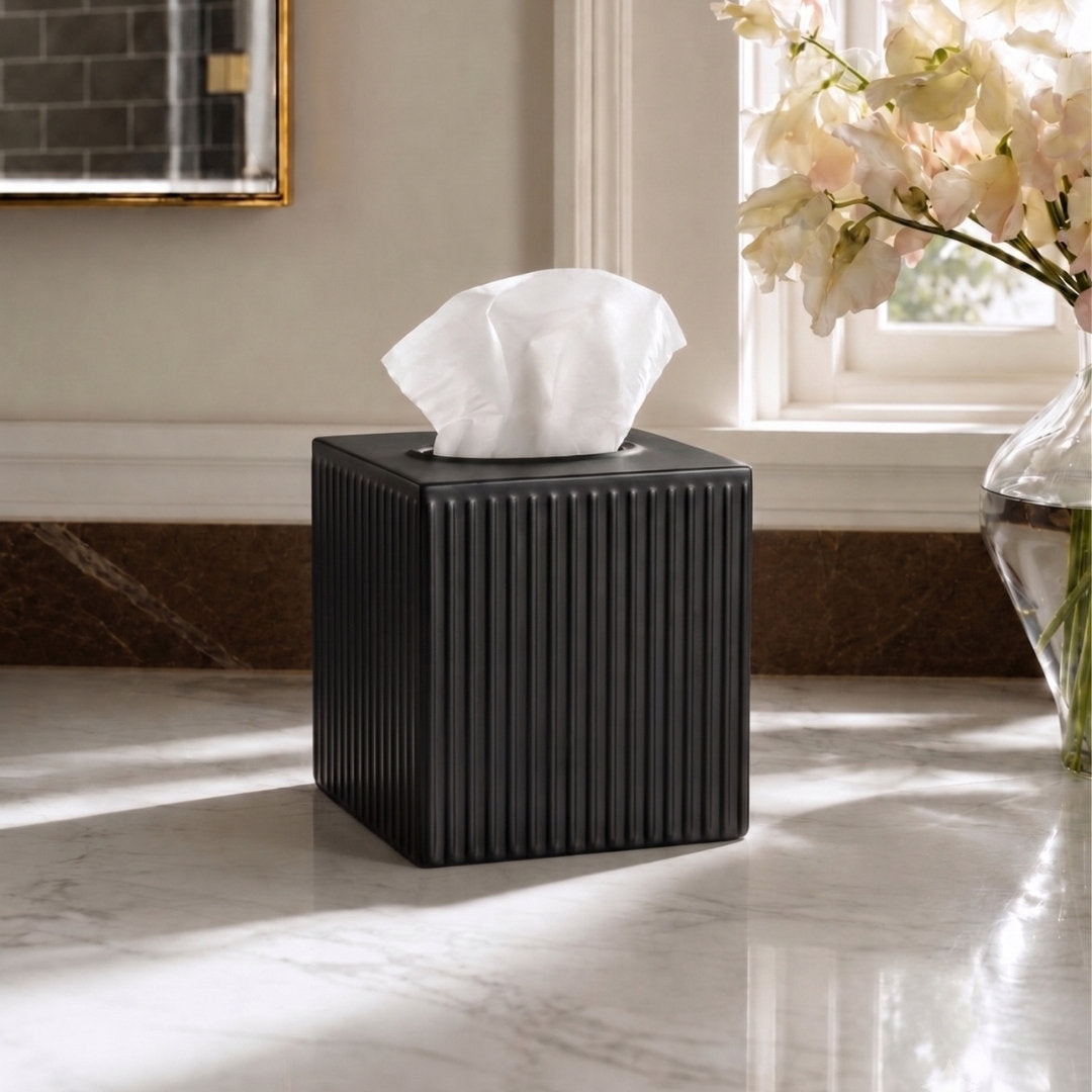 Ridge Embossed Decorative Metal Tissue Box Cover Holder Square