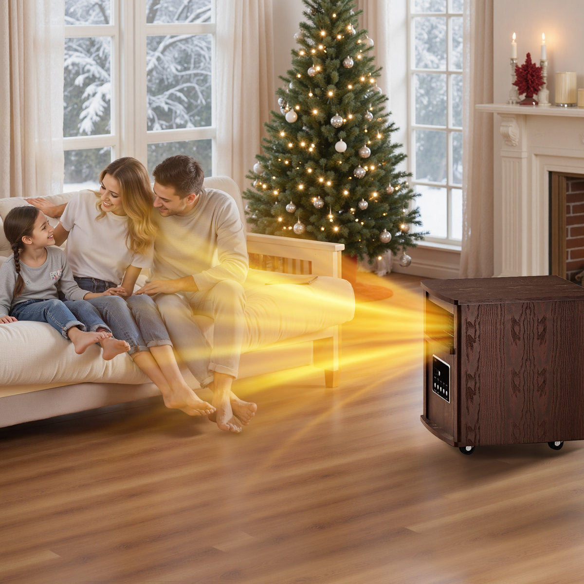 Riifi Infrared Space Heaters for Indoor Use, 1000/1500W with Wheels, Thermostat, C¡ã/F¡ã Switch, ECO