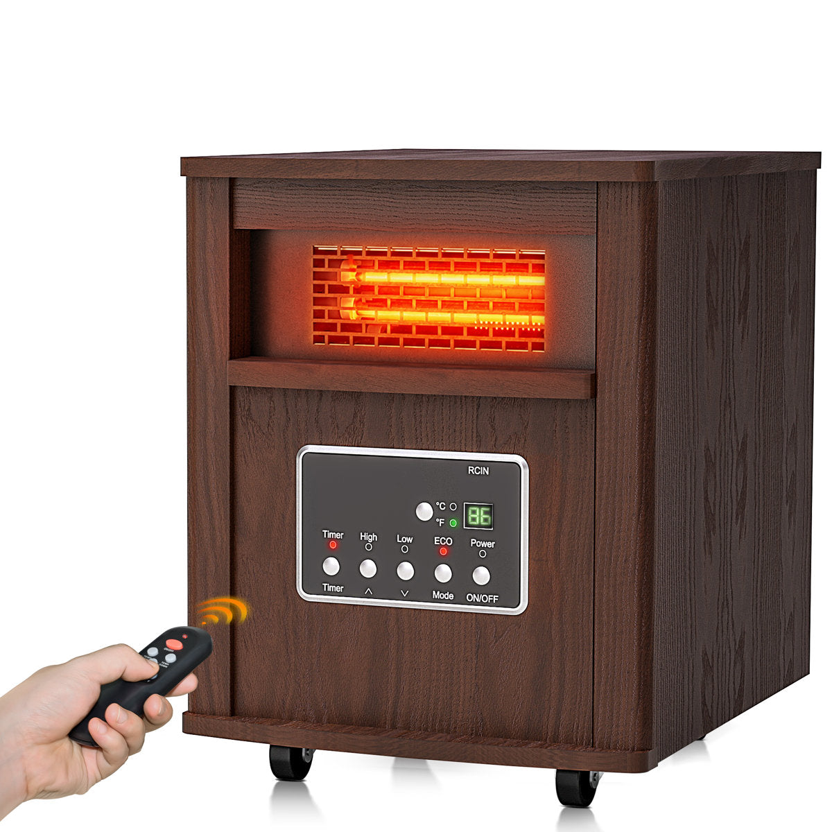 Riifi Infrared Space Heaters for Indoor Use, 1000/1500W with Wheels, Thermostat, C¡ã/F¡ã Switch, ECO