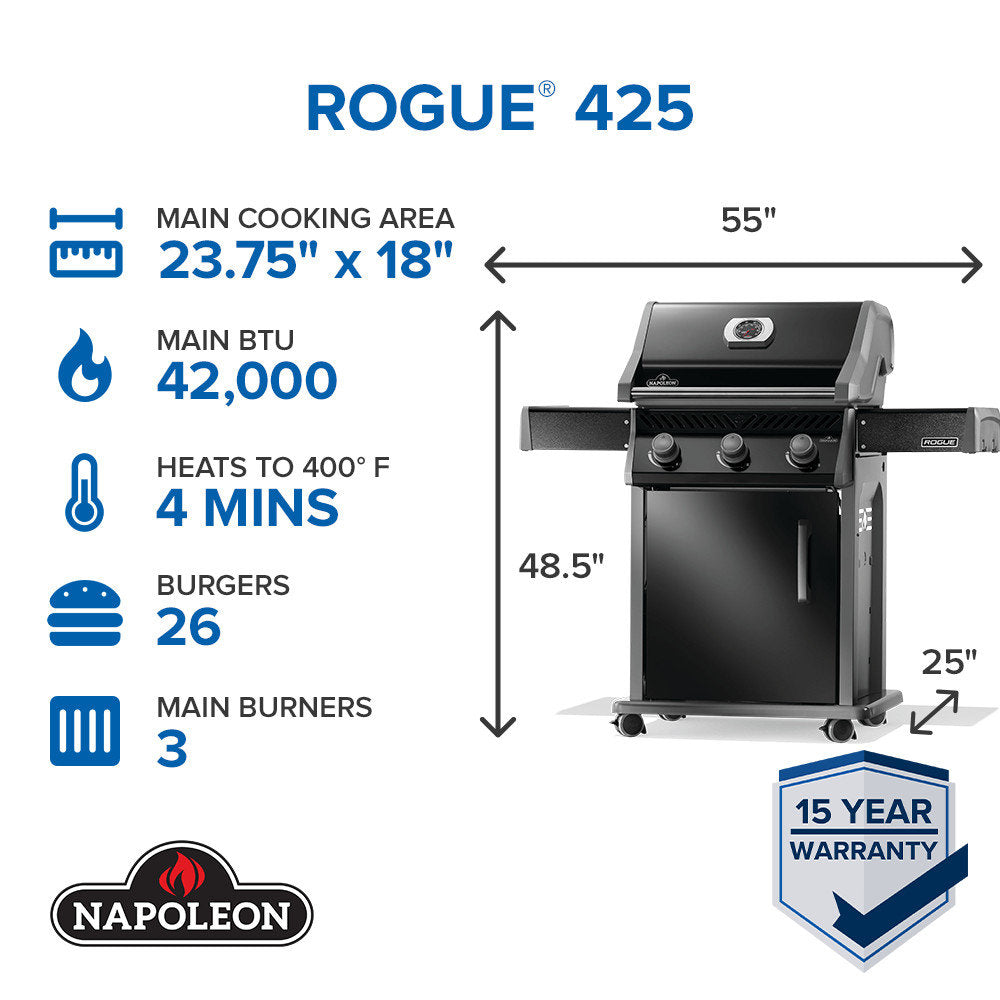 Rogue? 425 3-Burner Grill with Cast Iron Cooking Grids
