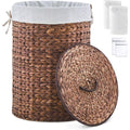 Round Wicker Laundry Hamper, Handwoven Laundry Basket W/ Lid & Handles