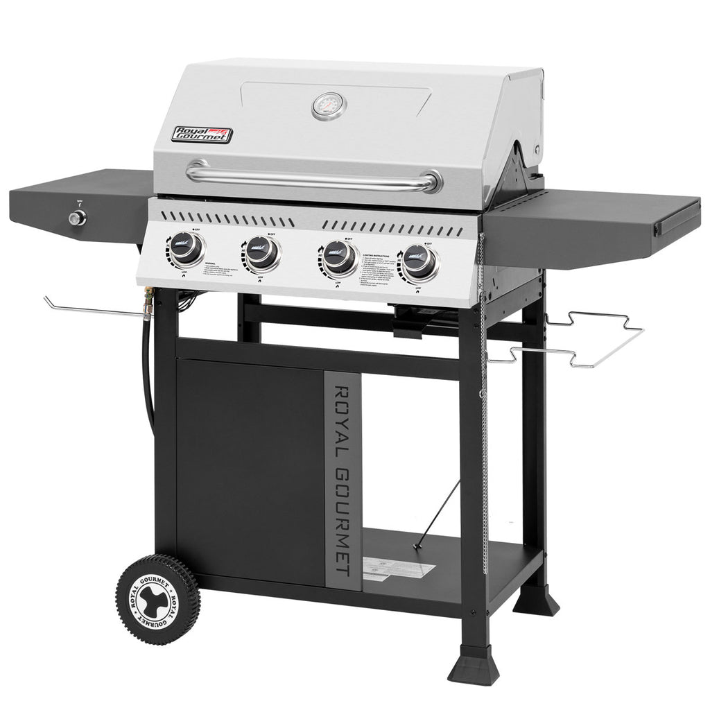 Royal Gourmet 4-Burner Gas Grill with Side Shelves, 40,000 BTU Propane Grill with Stainless Steel Lid, Black