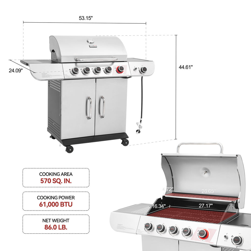 Royal Gourmet 5-Burner Gas Grill with Sear Burner & Side Burner, 61,000 BTU Output