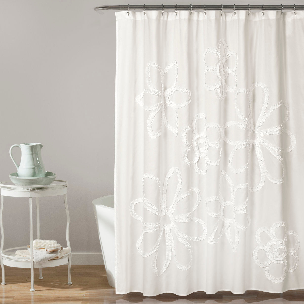 Ruffle Flower Floral Shower Curtain