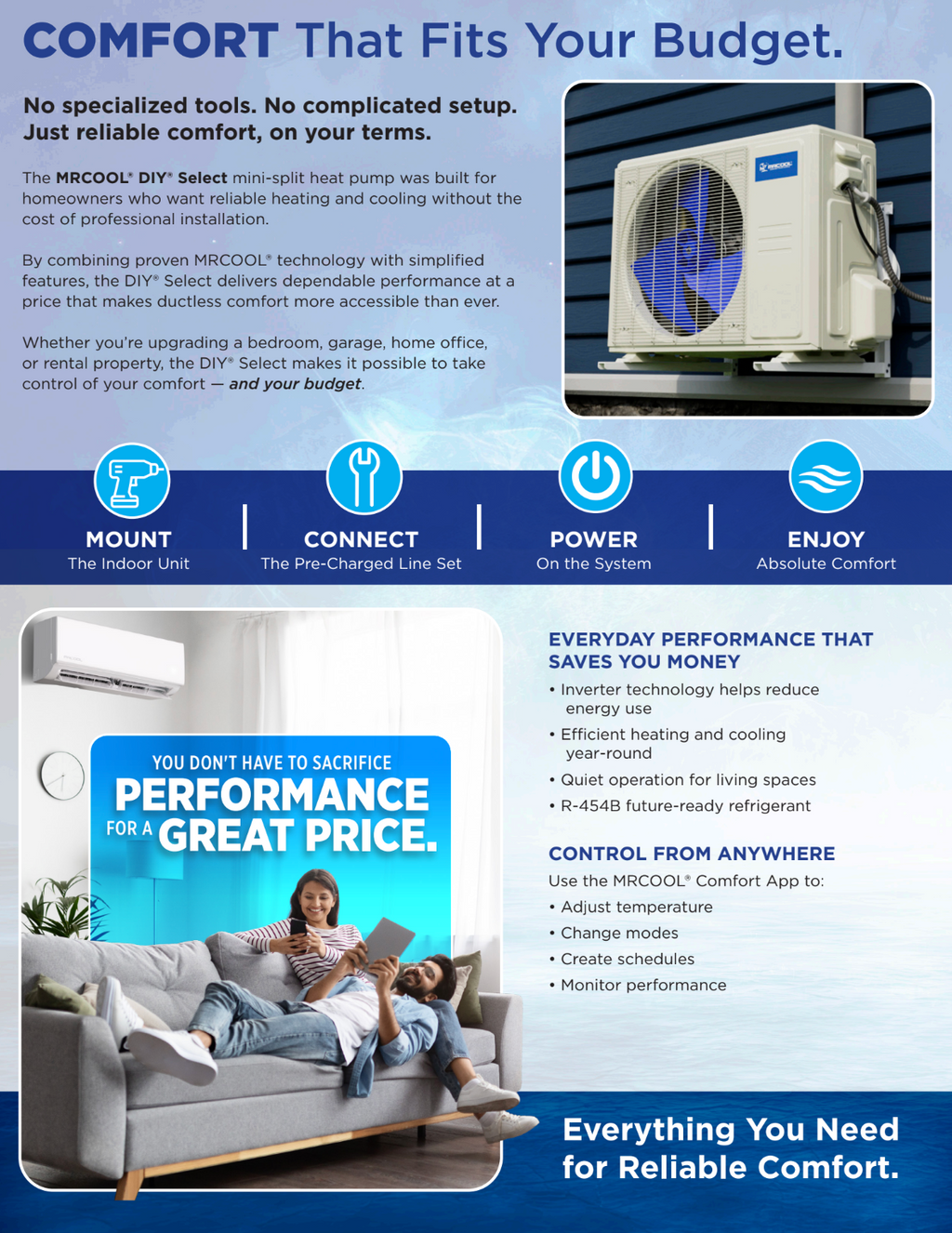 MRCOOL DIY Select 9K 9,000 BTU 17.5 SEER2 Single Zone Mini Split System with 11.5 ft. DIY Line Set  - R454B - 115V