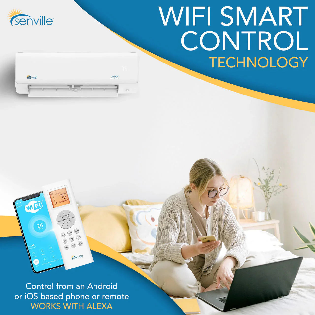 Senville AURA 36,000 BTU (18K + 18K) 23 SEER2 Dual Zone Mini Split Air Conditioner - 230V