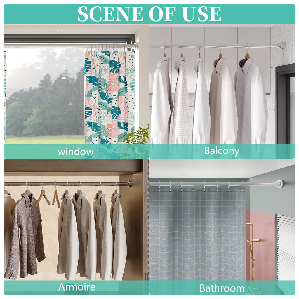 Shower Curtain Rod, 18-63.9 Inch Adjustable Spring Tension Curtain Rod, Never Rust Anti-slip Shower Curtain Rod For Bathroom, No Drilling, Never Collapse, Easy To Use