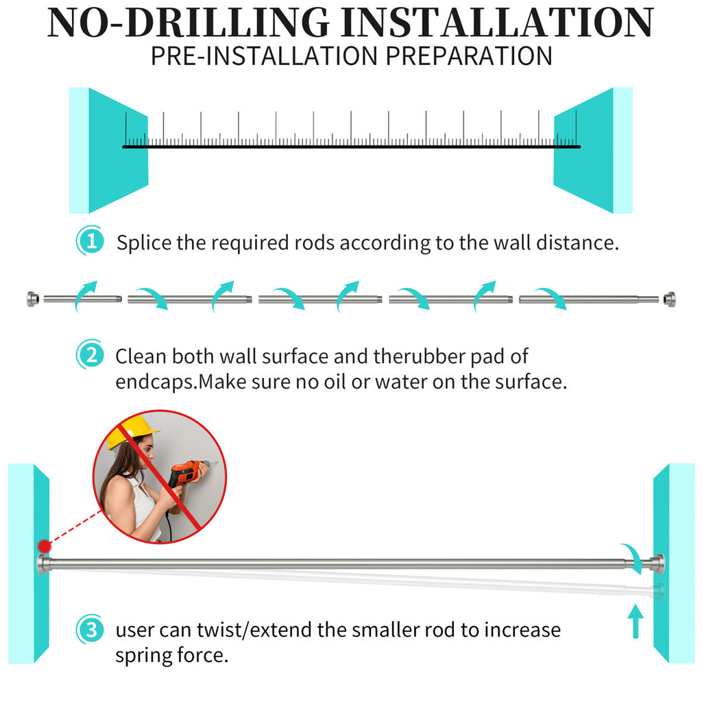 Shower Curtain Rod, 18-63.9 Inch Adjustable Spring Tension Curtain Rod, Never Rust Anti-slip Shower Curtain Rod For Bathroom, No Drilling, Never Collapse, Easy To Use