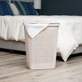 Slim Laundry Hamper, Clothes Basket, Lid, Linen Design, Plastic