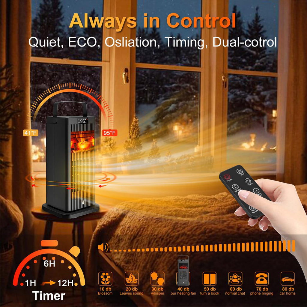 Smart 1500w Space Heater With 3d Flame Effect & Infrared Sensor