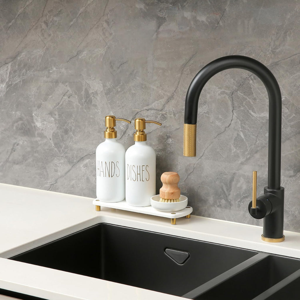 Soap Dispenser Set Comes With Stainless Steel Pumps, Instant Dry Tray, And Dish Scrub Brush, Suitable For Kitchen Decor And Accessories