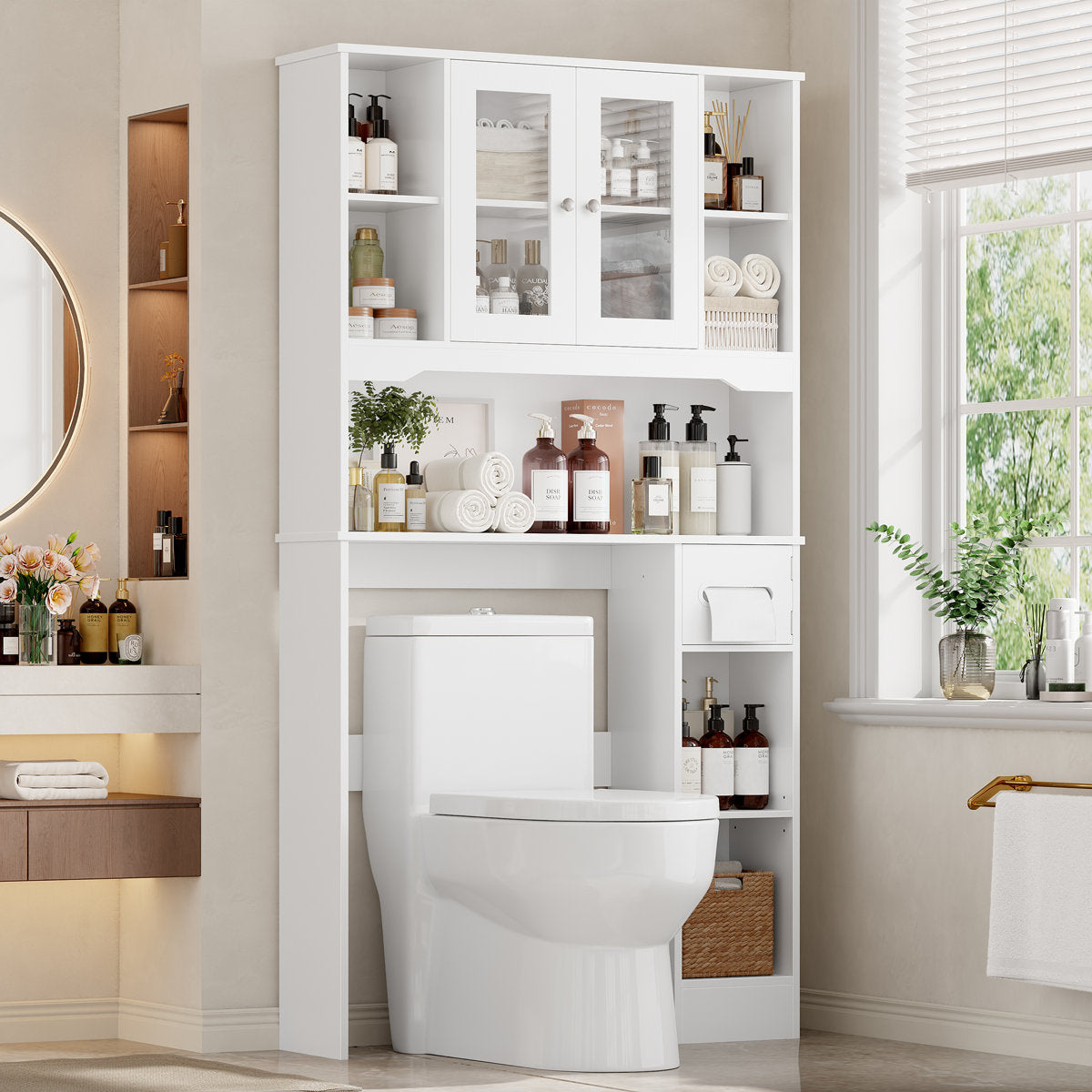 Solid and Manufactured Wood Over the Toilet Storage