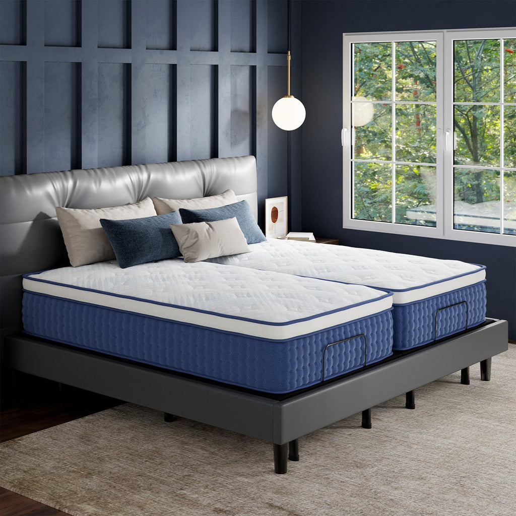 Split King Adjustable Bed with 14” Dual Foam Hybrid Mattress, Zero Gravity, Massage, Wireless Remote, and Underbed Light