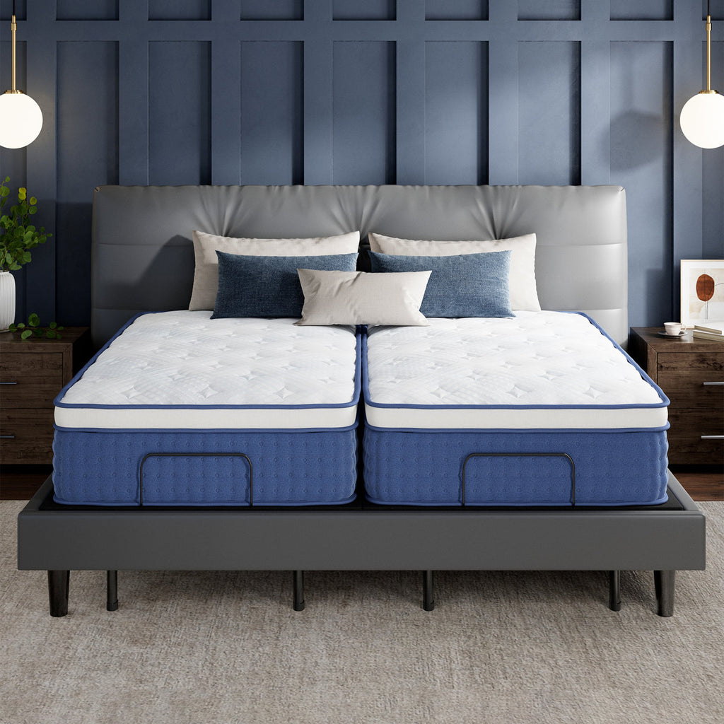 Split King Adjustable Bed with 14” Dual Foam Hybrid Mattress, Zero Gravity, Massage, Wireless Remote, and Underbed Light