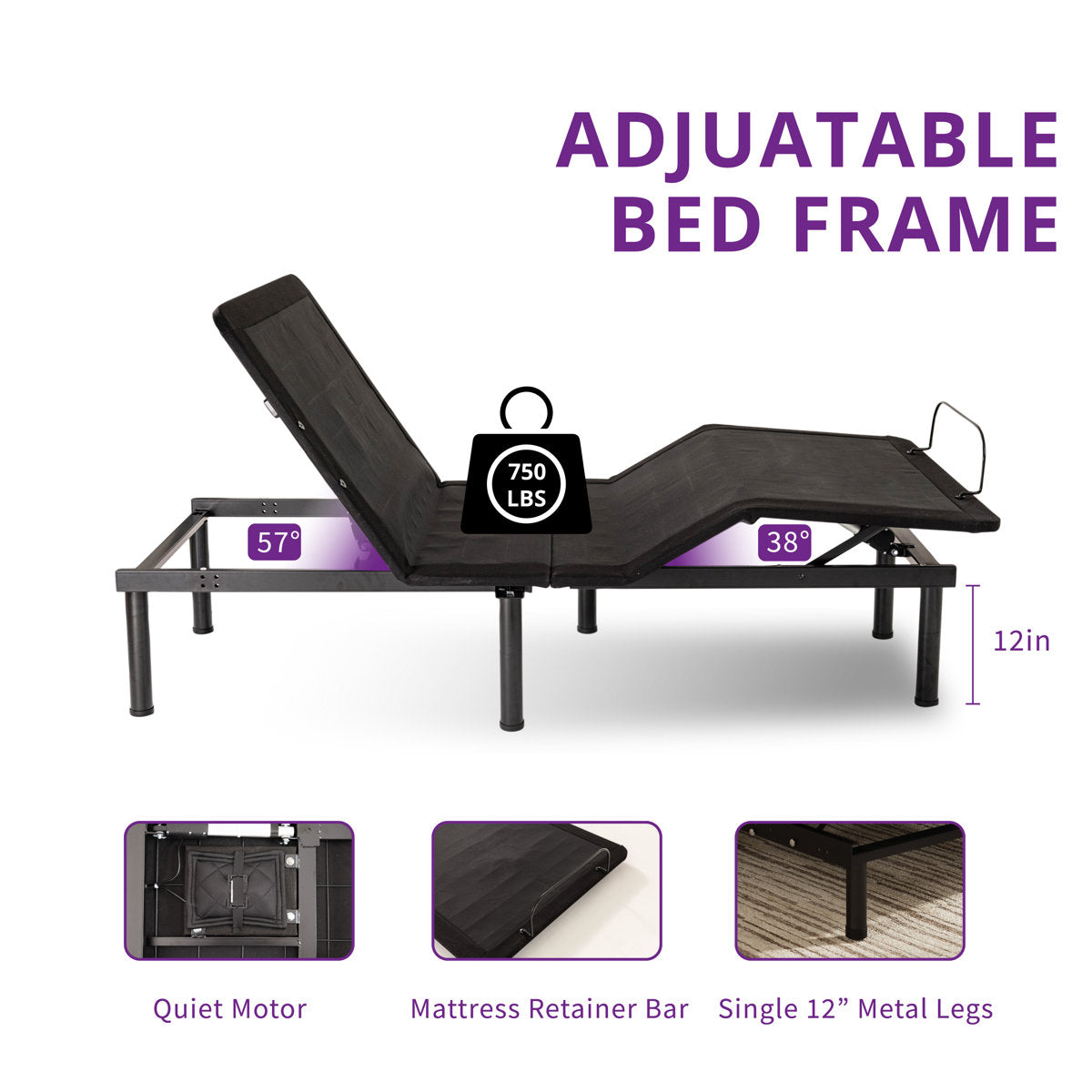 Split King Zero Gravity Adjustable Bed With 12" Medium Copper Infused Memory Foam Mattress, Wireless Remote