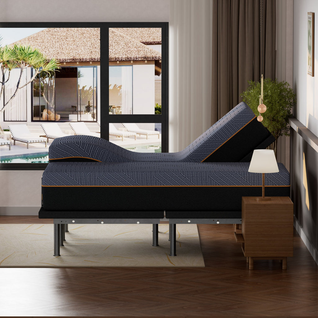 Split King Zero Gravity Adjustable Bed With 12" Medium Copper Infused Memory Foam Mattress, Wireless Remote