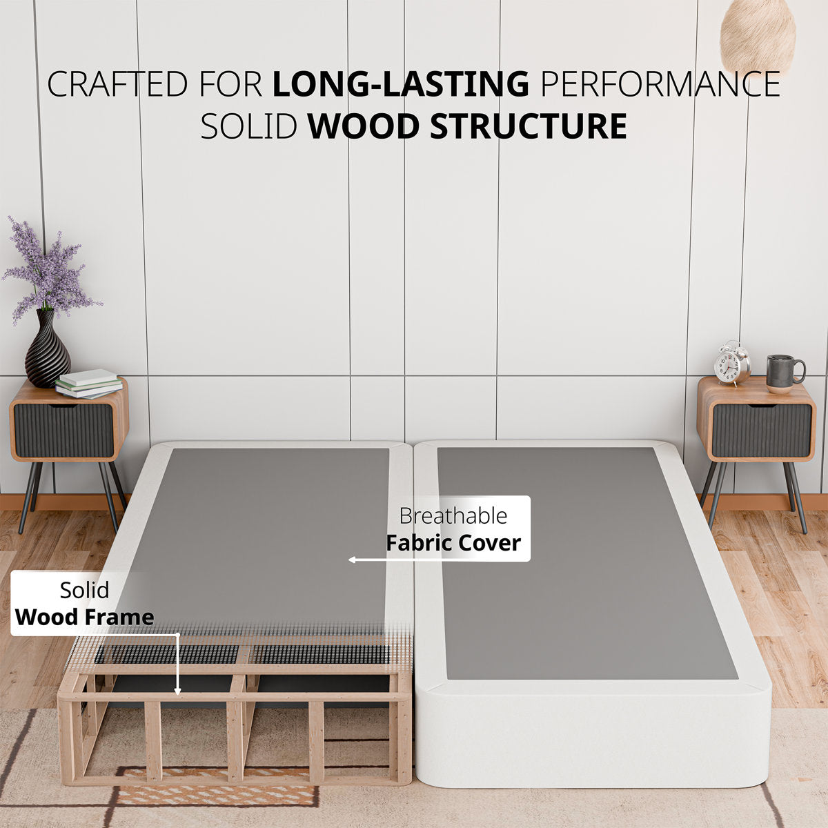 Split Wooden Box Spring / foundation for Mattress Support, Fully Assembled