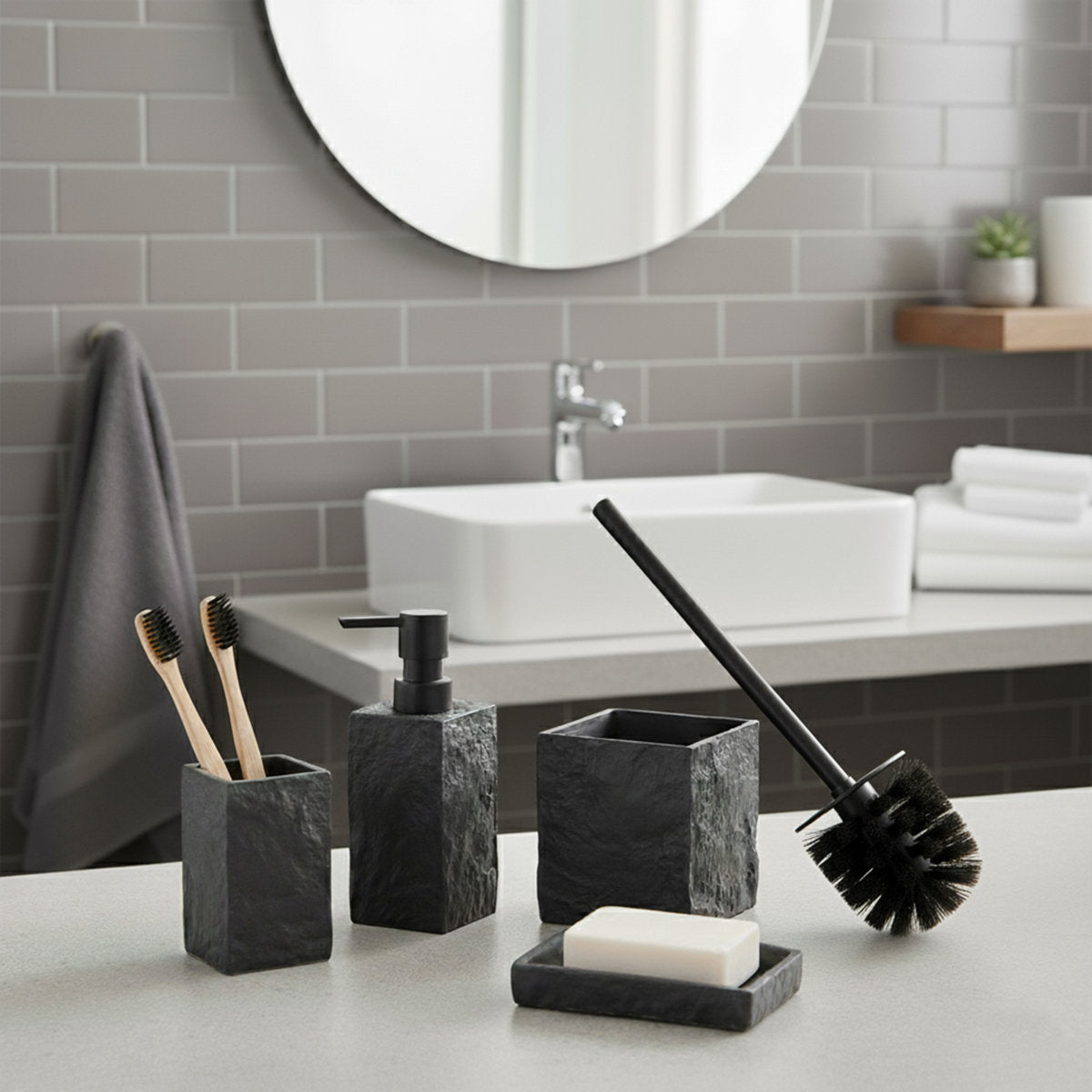 Square Resin Stone Effect Bath Tumbler Cup Toothbrush Holder