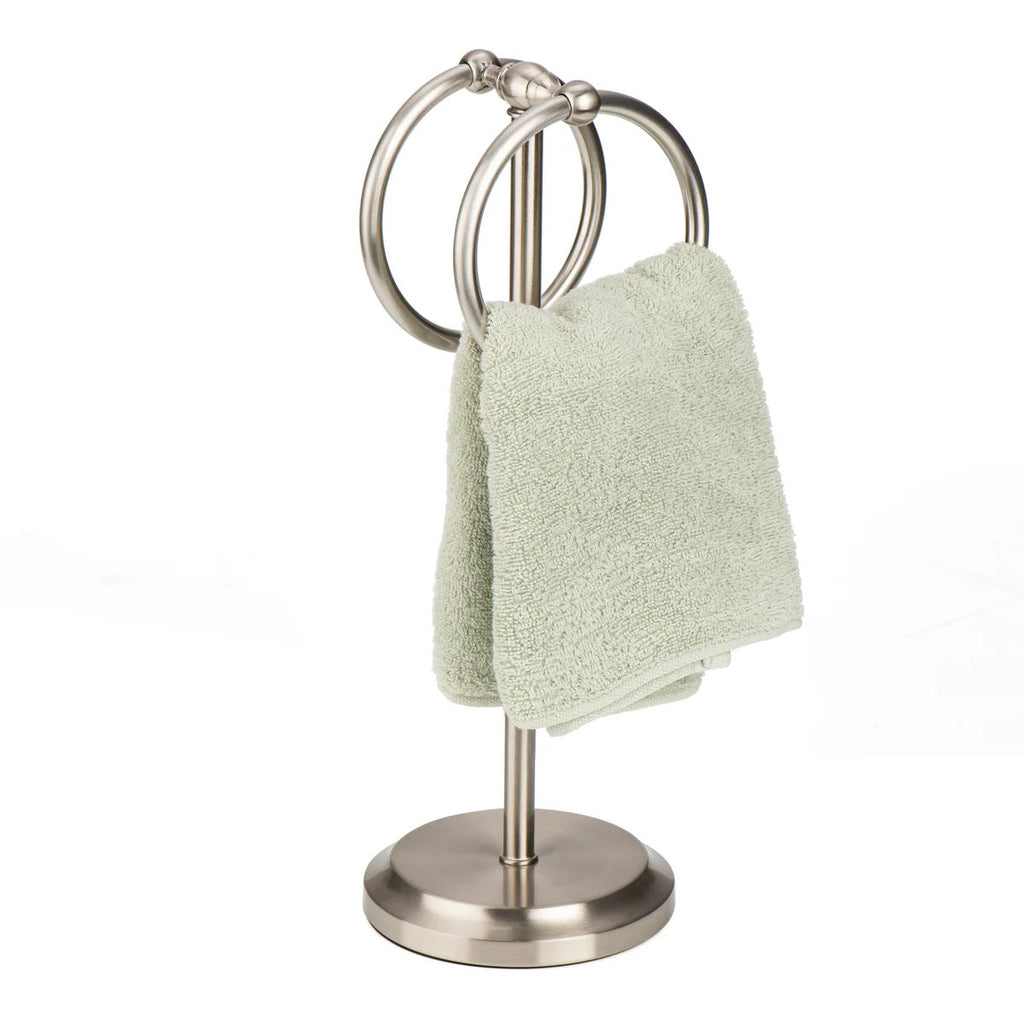 Steel Towel Rack Holder Stand with 2 Hanging Rings for Bathroom Vanity Countertops - Space Saving Hand Towel Holder 3264-SN