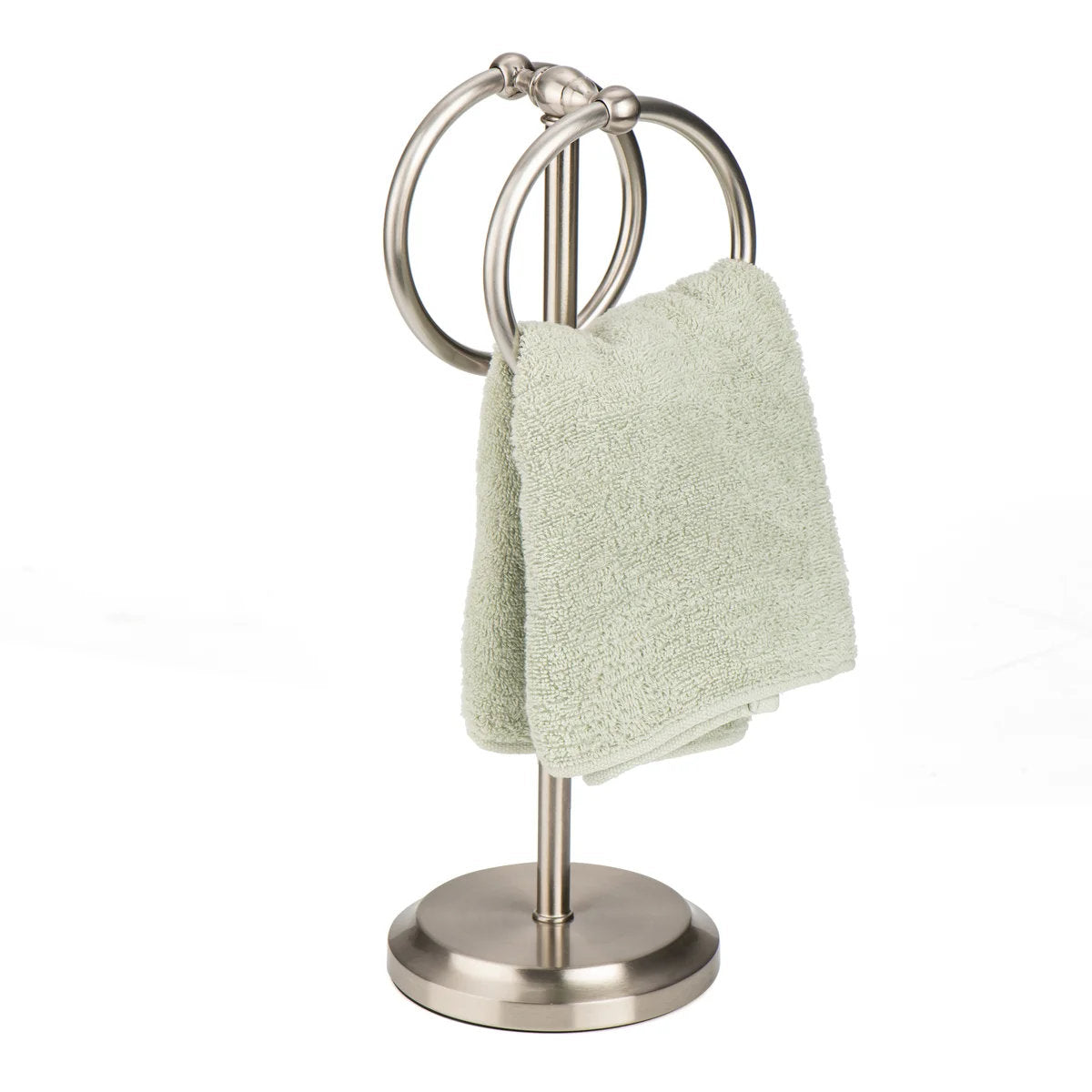 Steel Towel Rack Holder Stand with 2 Hanging Rings for Bathroom Vanity Countertops - Space Saving Hand Towel Holder 3264-SN