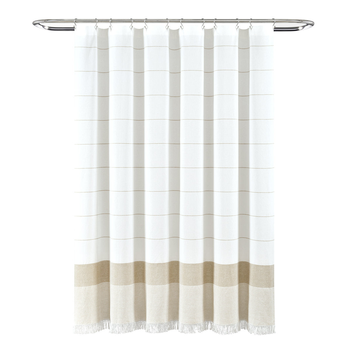 Stripe Yarn Dyed Tassel Fringe Woven Cotton Cotton Striped Shower Curtain