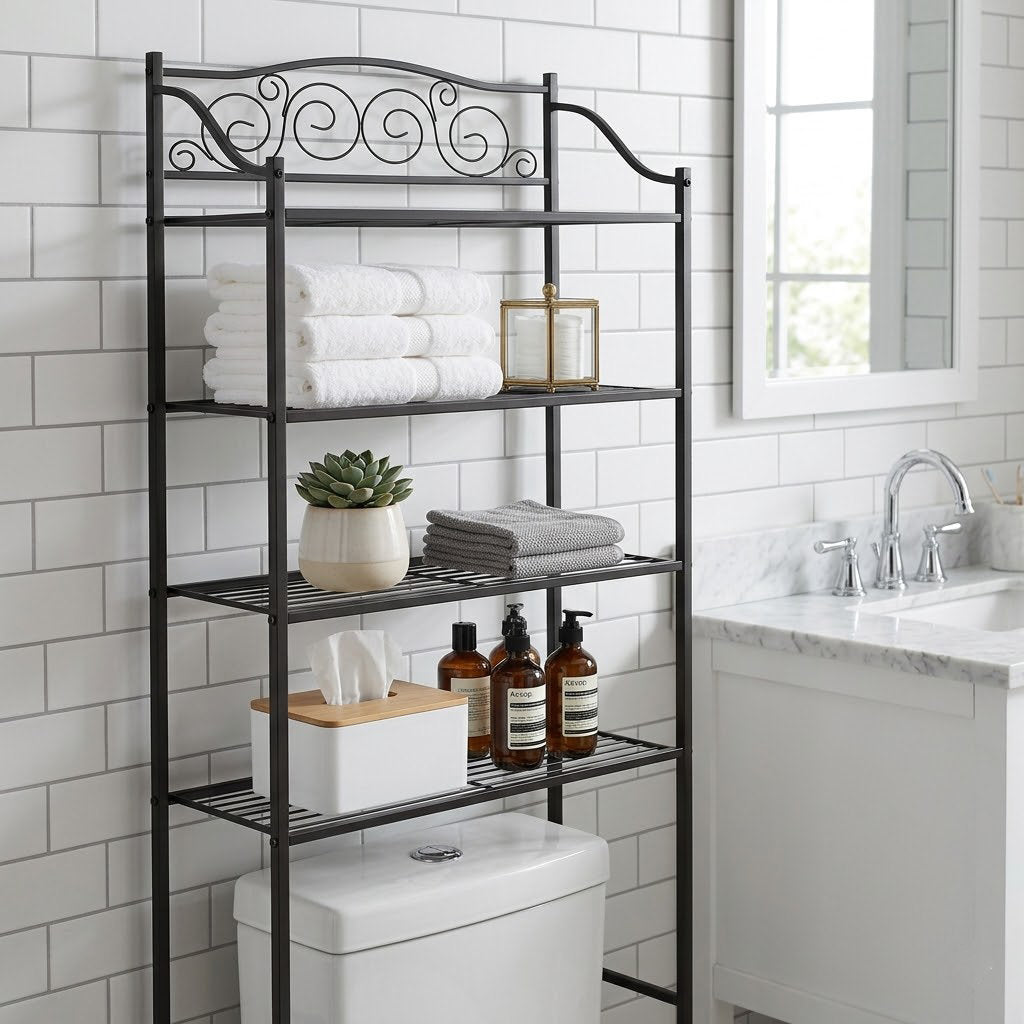 Stylish and Functional 3-Tier Over-The-Toilet Storage Rack & Space Saver Shelf (63" x 23"), Brown