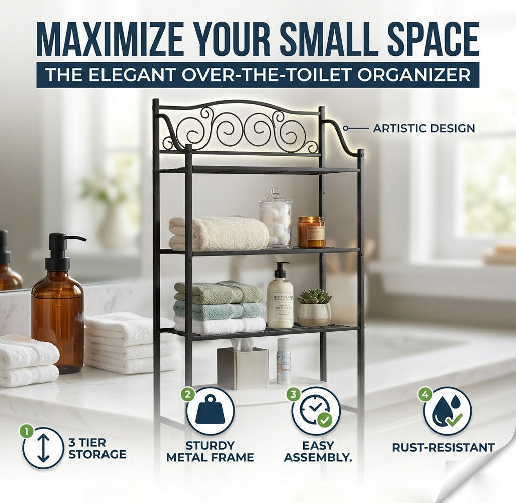 Stylish and Functional 3-Tier Over-The-Toilet Storage Rack & Space Saver Shelf (63" x 23"), Brown