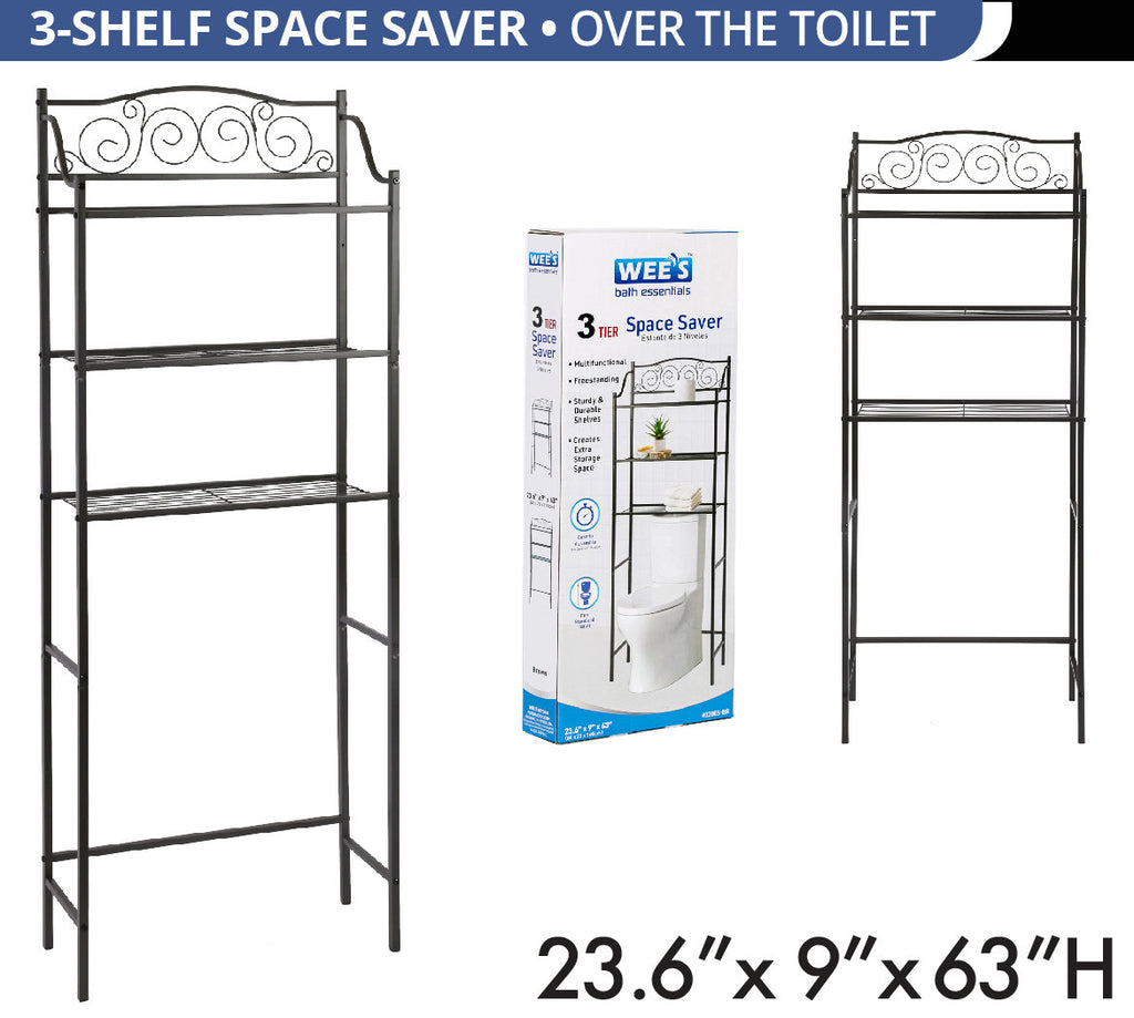 Stylish and Functional 3-Tier Over-The-Toilet Storage Rack & Space Saver Shelf (63" x 23"), Brown