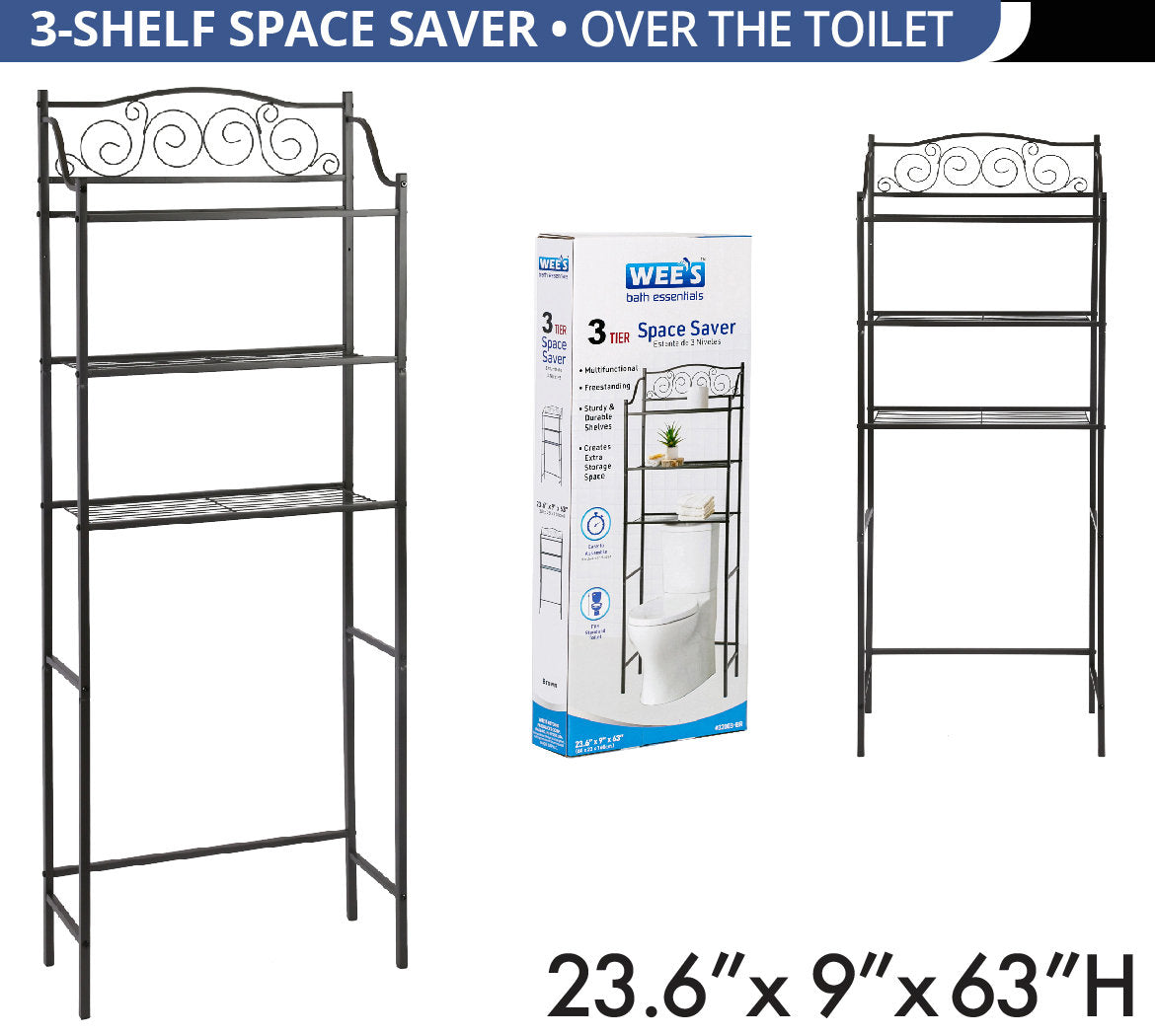 Stylish and Functional 3-Tier Over-The-Toilet Storage Rack & Space Saver Shelf (63" x 23"), Brown