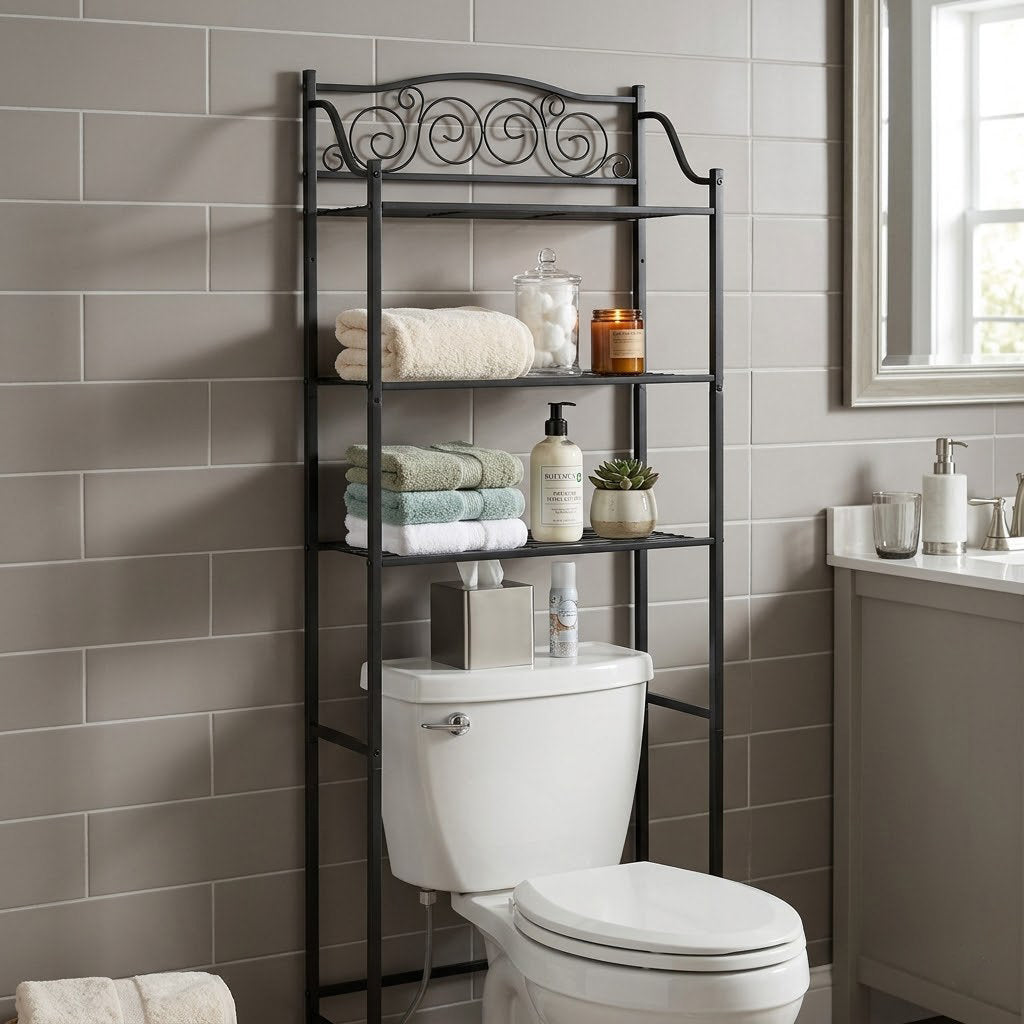 Stylish and Functional 3-Tier Over-The-Toilet Storage Rack & Space Saver Shelf (63" x 23"), Brown