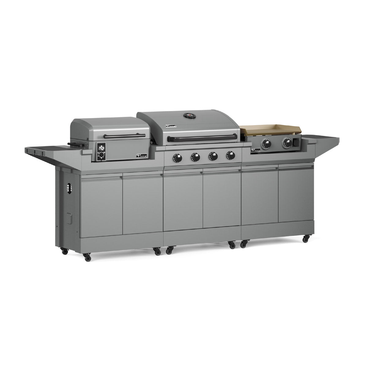 TYTUS Modular 4-Burner Gas Grill, Pellet Smoker with Cart and Gas Griddle with Cart