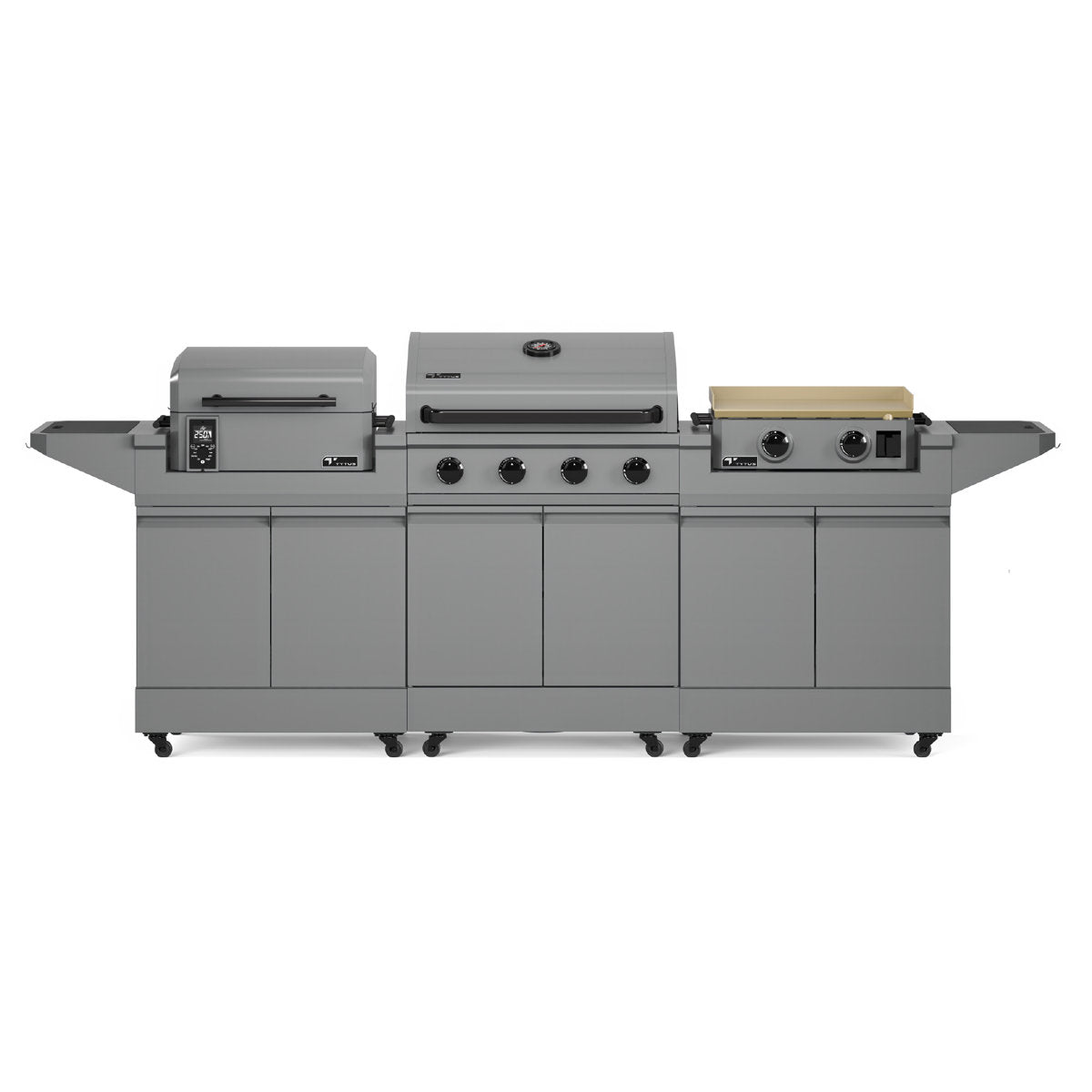 TYTUS Modular 4-Burner Gas Grill, Pellet Smoker with Cart and Gas Griddle with Cart