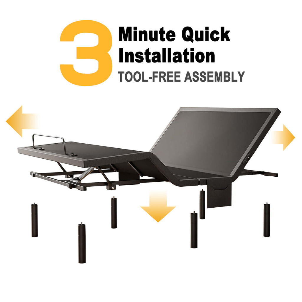 Taha Adjustable Bed with Massage APP Connects Adjustable Base Frame with 4 Height Options, Wireless Control Adjustable Bed with Under Bed Nightlight
