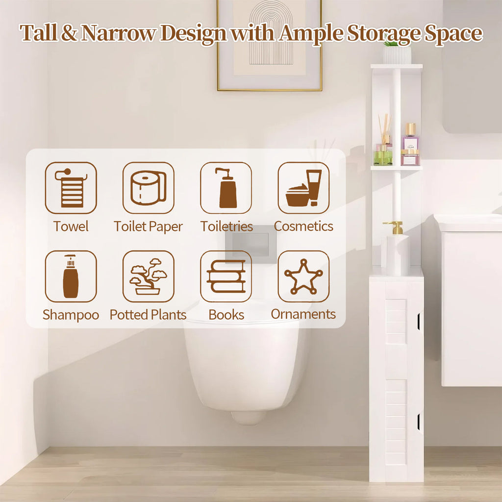 Tall Bathroom Storage Cabinet, Freestanding Linen Tower With 2-Tier Shelf And Cabinets, Narrow Side Floor Organizer For Small Spaces