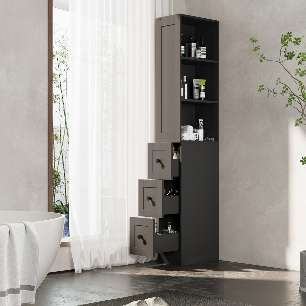 Tall Slim Bathroom Cabinet – 3 Adjustable Shelves for Custom Storage