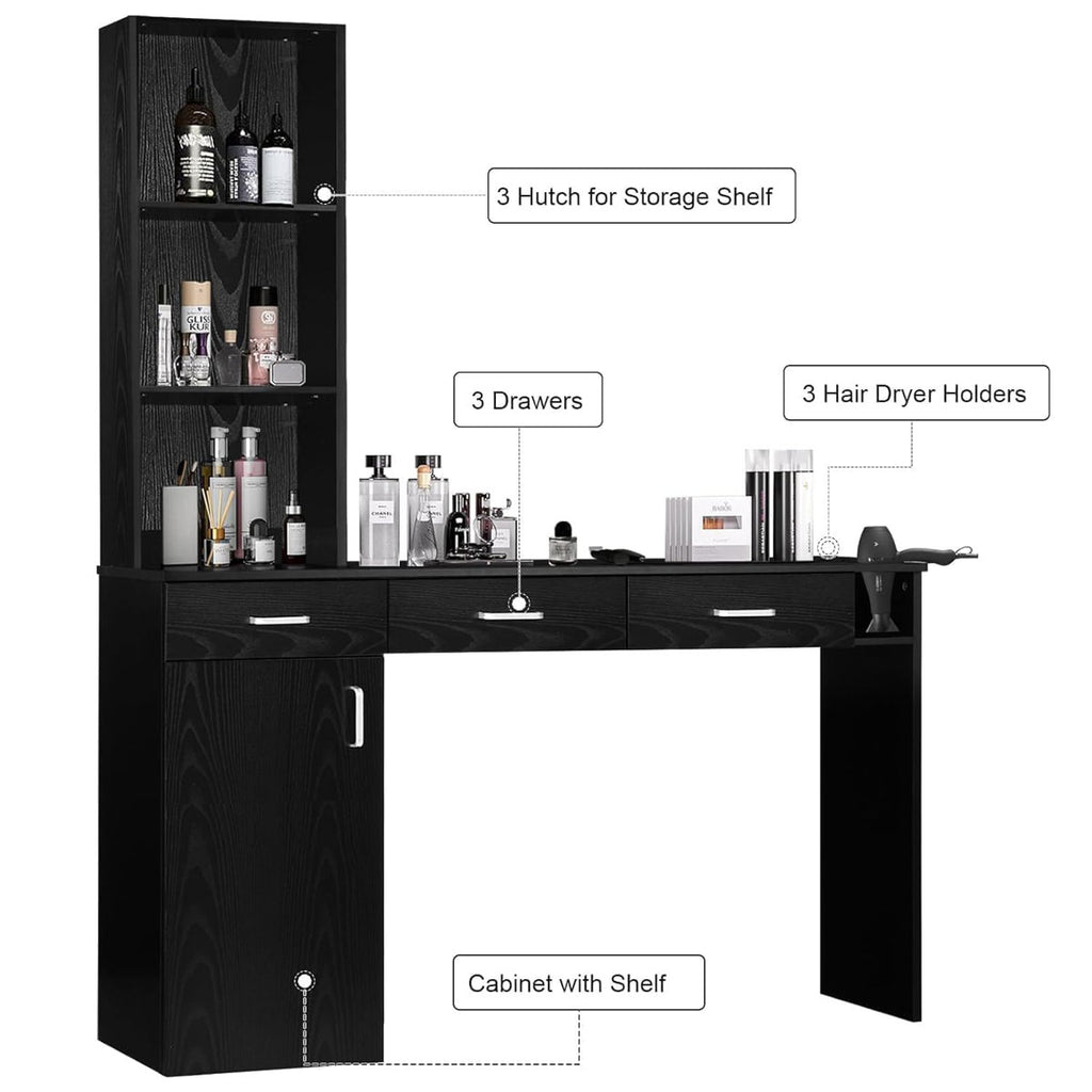Thame Barber Station for Hair Stylist, Salon Wall Station with Barber Cabinet, Hair Stations Equipment Hair Dryer Holder, Drawers, Wall Mount Barber Beauty Station, Mirror not Included