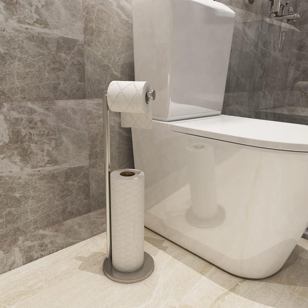 Toilet Paper Holder Stand, Toilet Paper Stand Brushed Nickel, Free Standing Toilet Paper Holder, Toilet Paper Storage LD-1015-Nickel