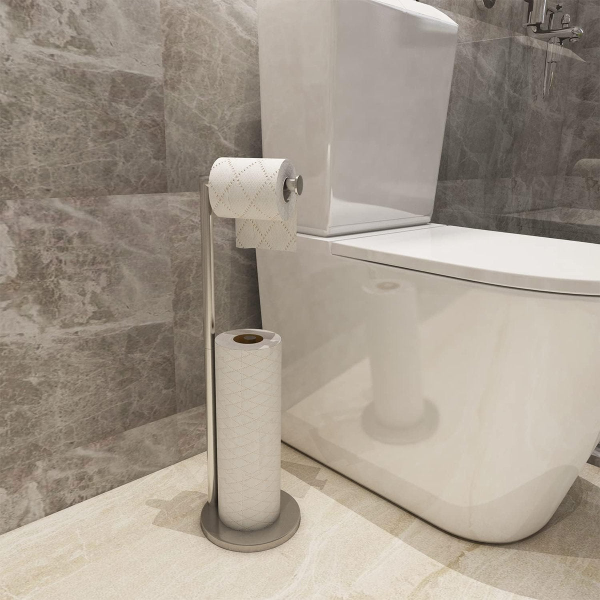 Toilet Paper Holder Stand, Toilet Paper Stand Brushed Nickel, Free Standing Toilet Paper Holder, Toilet Paper Storage LD-1015-Nickel
