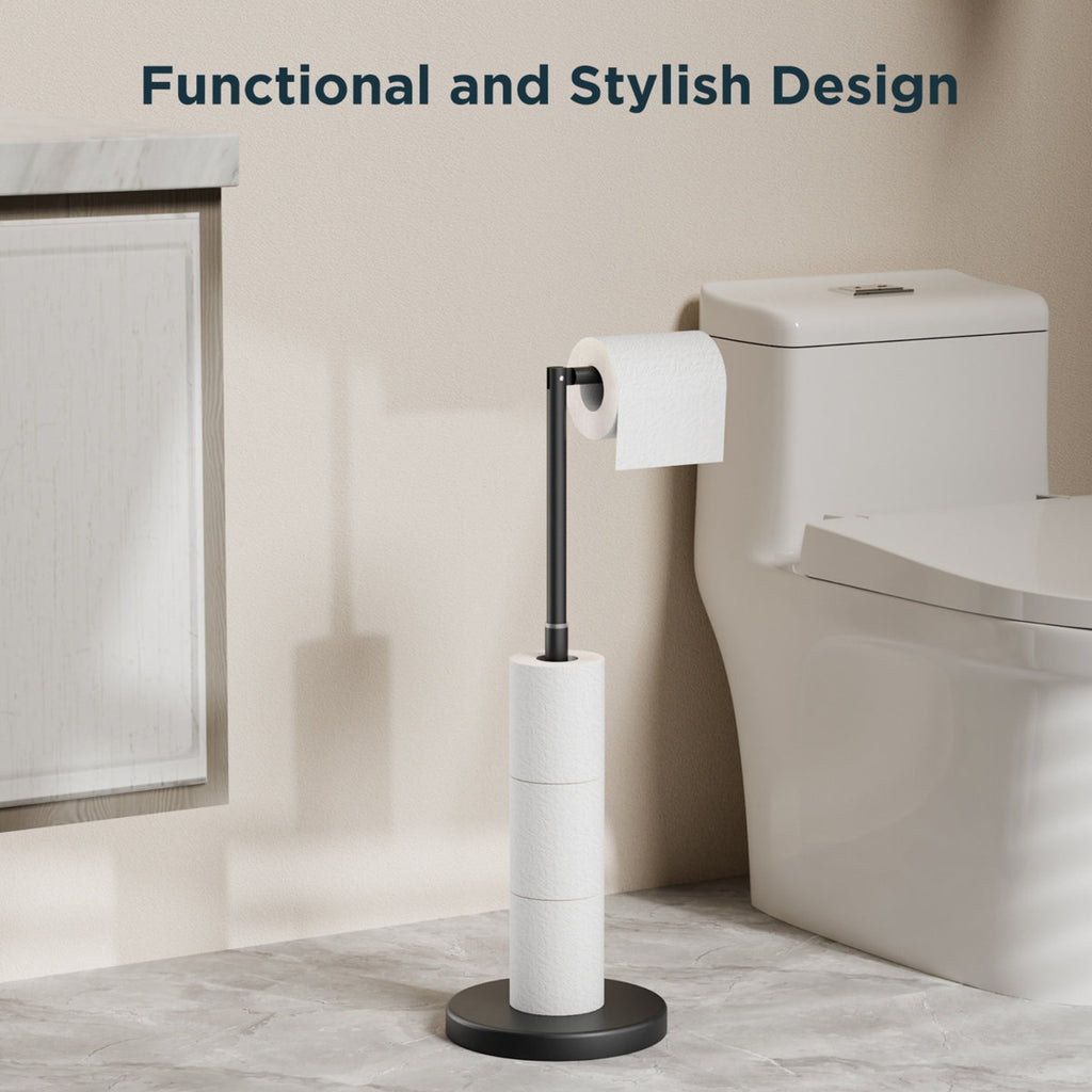 Toilet Paper Holder Stand Adjustable, Stainless Steel Freestanding Toilet Paper Holder With Storage, Bathroom Tissue Roll Stand Storage For 4 Rolls WW126A4B